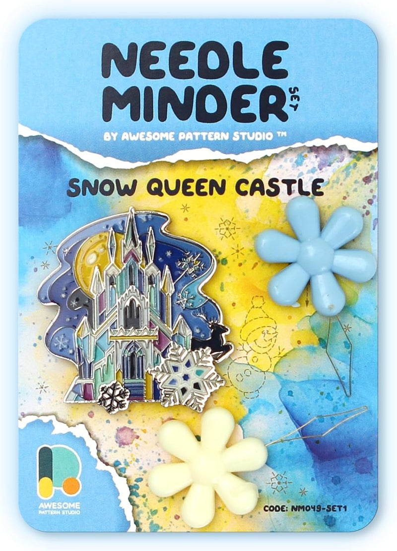 Awesome Pattern Studio Needle Minder Set - Snow Queen Castle Magnetic Needle Minder + 2 Needle Threaders. Enamel Pin for Cross Stitch, Embroidery and Craft - Image 1